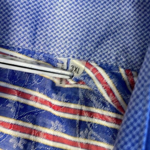 Bugatchi Shaped Fit Button Up Shirt Stripes Blue Red 3X - Picture 9 of 12